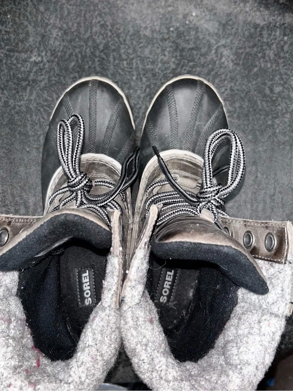 Sorel Women's Lace-Up Wool-Blend Ankle Boots in Olive and Charcoal